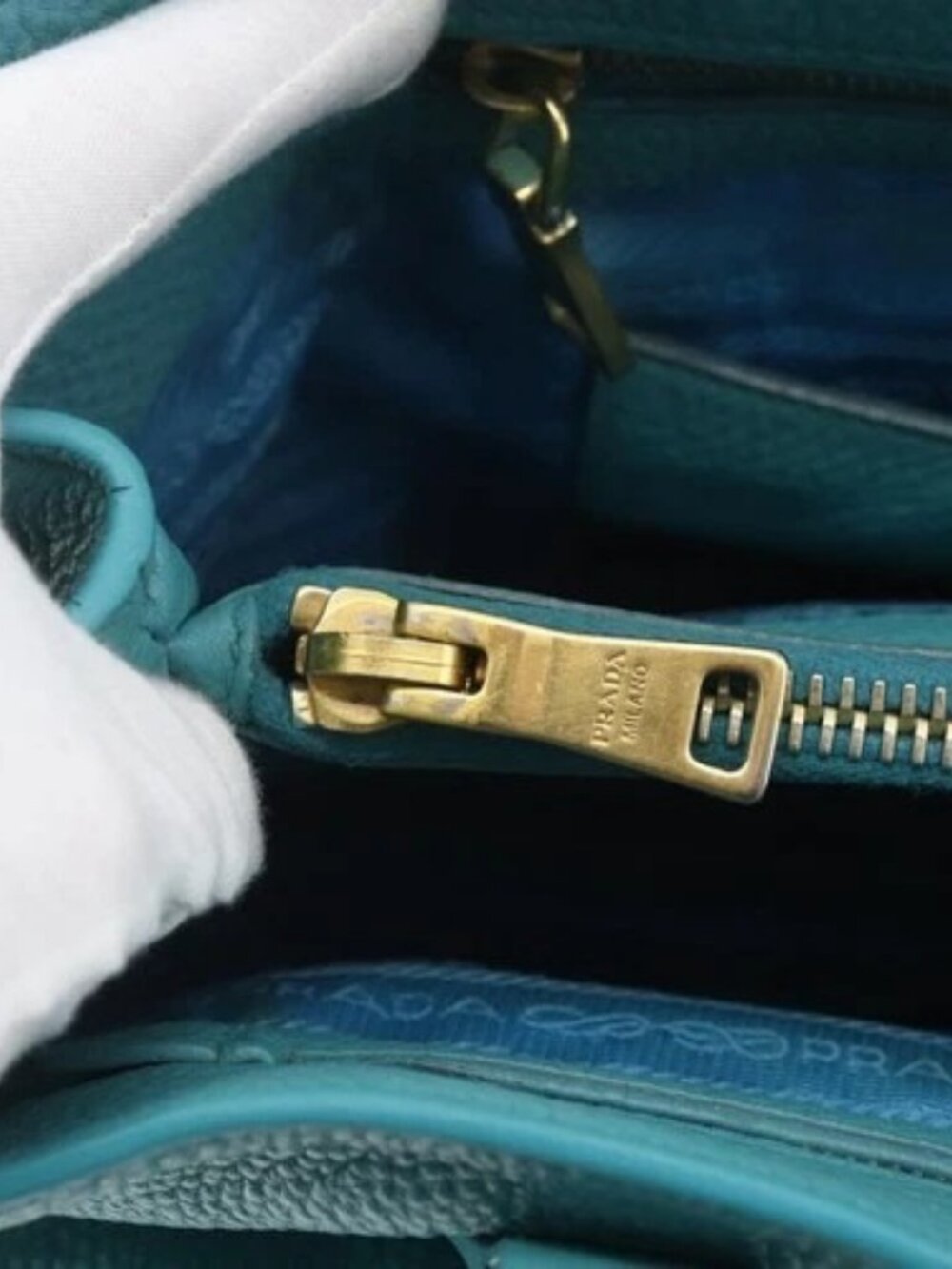 PRADA Hand Bag Leather Light Blue Gold Auth - Picture 12 of 16